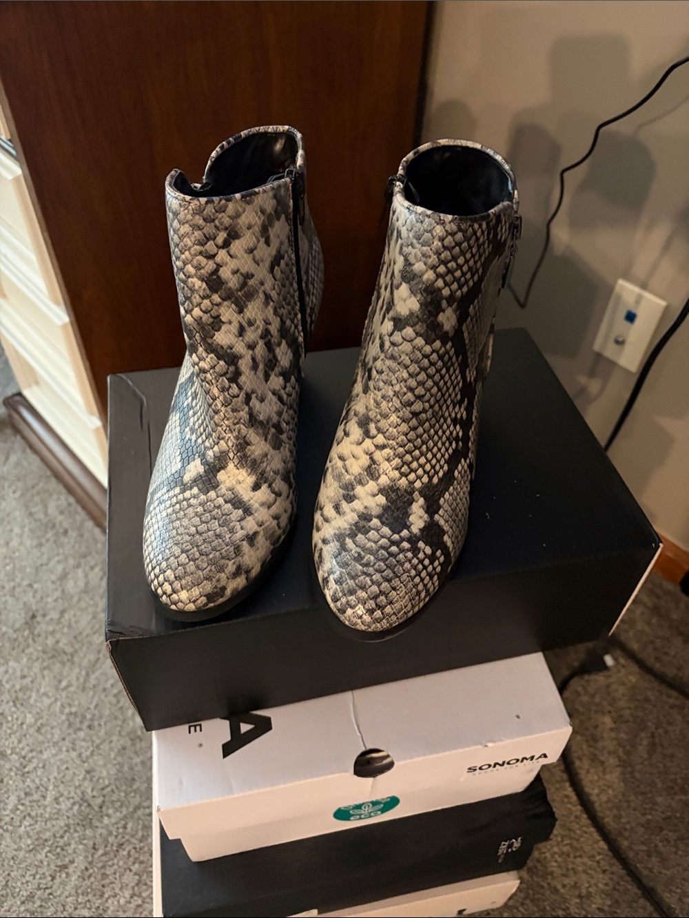 Style & Co. Snake-Print Ankle Booties - Gray/Black